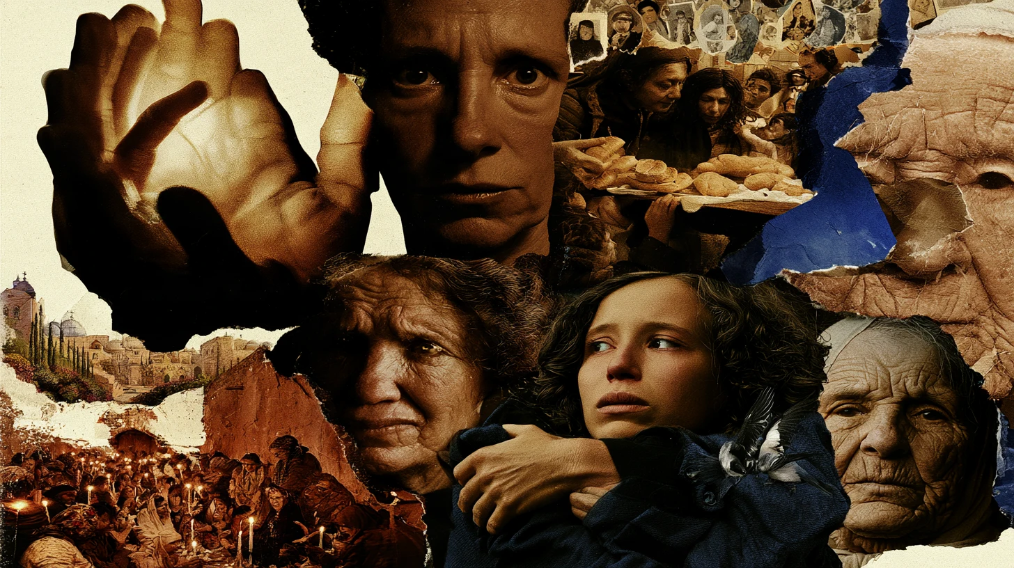 Dreamlike collage about human connection and belief