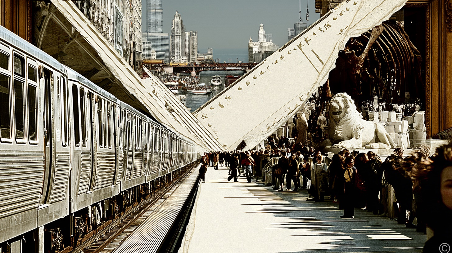 Chicago editorial collage: Art, steel, and the city in between.