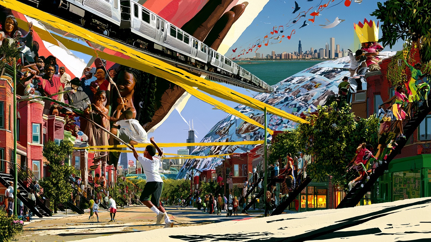 Chicago editorial collage: Chicago moves to its own rhythm.