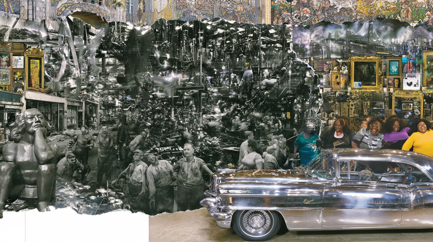 Illustrative Detroit collage: Chrome. Color. Plenty of character.