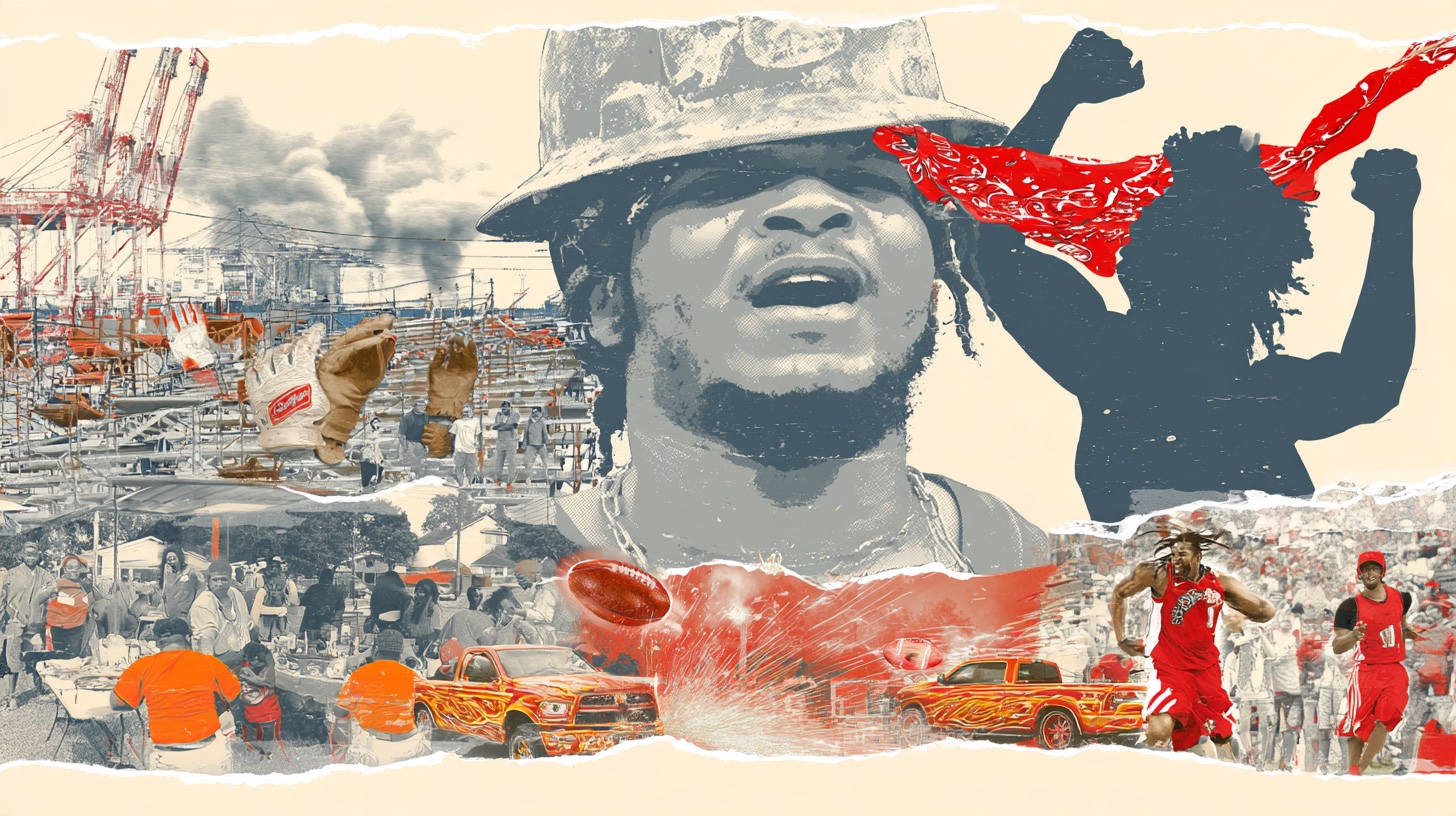Illustrative Houston artwork: Game-night energy. Street-level creativity.